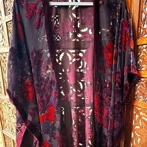 Floral Velvet Burnout Kimono/Ruana/Tunic - 1X